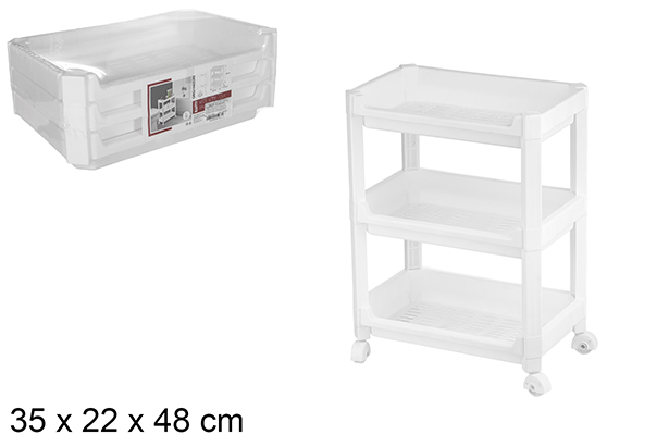 Organizador de plástico 3 estantes con ruedas  35x22x48 cm
