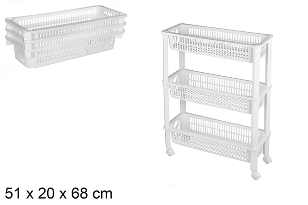 Organizador plástico 3 prateleiras com rodas 51x20x68 cm