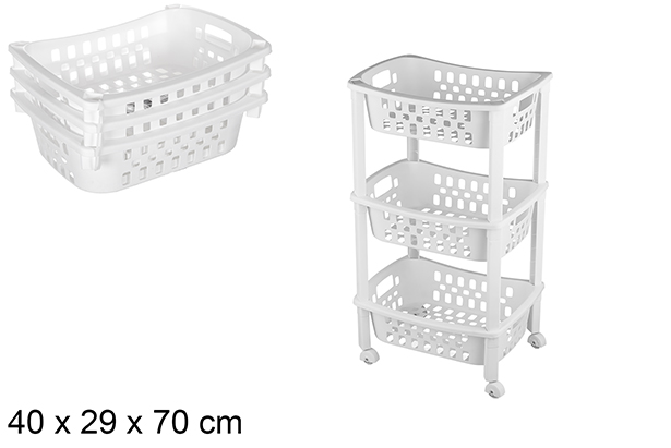 Portaverdure in plastica 3 ripiani con ruote 40x29x70 cm