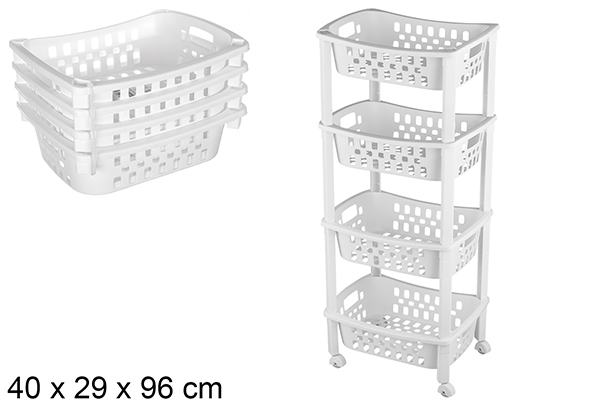 Plastic vegetable rack with 4 shelves with wheels 40x29x96 cm