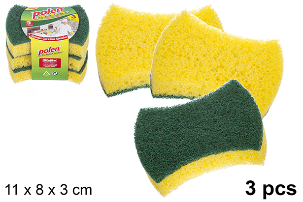 Pack 3 estropajos fibra verde con esponja