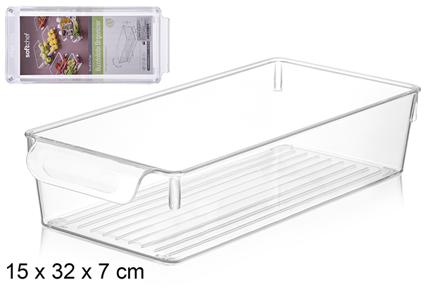 Transparent plastic organizing tray 15x32x7 cm