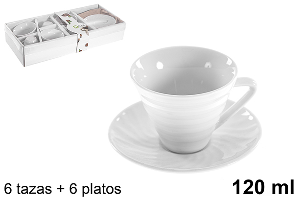 Pack 6 tazas de cortado con platos blancos 120 ml