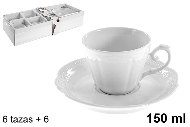 Pack 6 tazas de cortado con platos blancos 150 ml