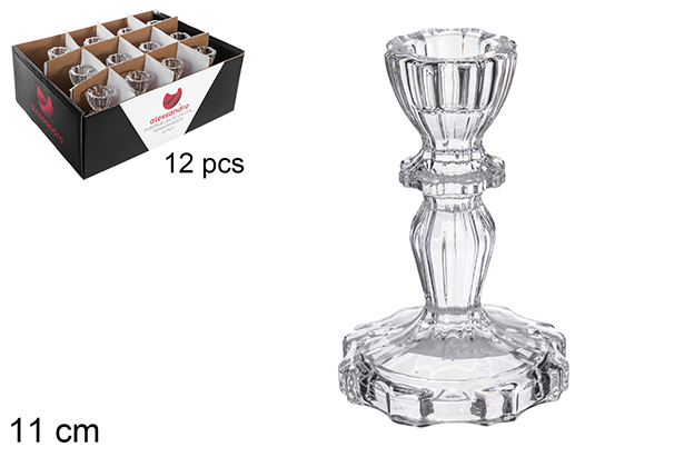 [121079] Bougeoir en verre transparent 11 cm