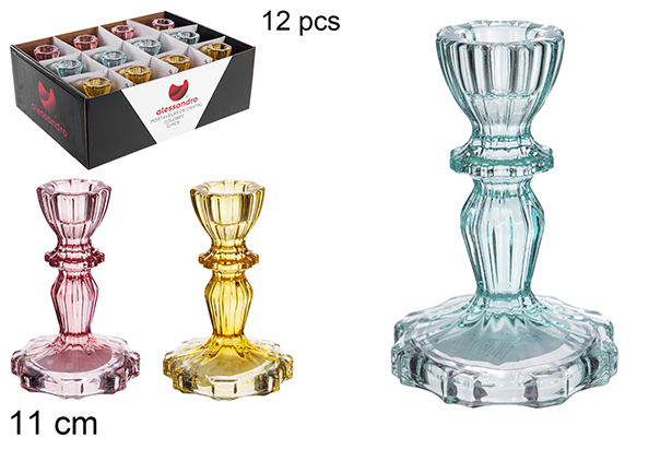 Bougeoir en verre coloré 11 cm