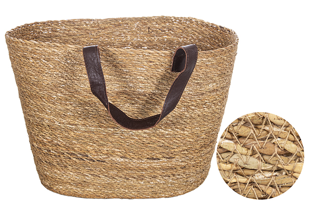 Capazo seagrass grande con asa corta cuero