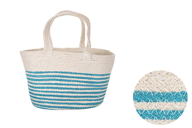 Medium jute basket with short handle white/green