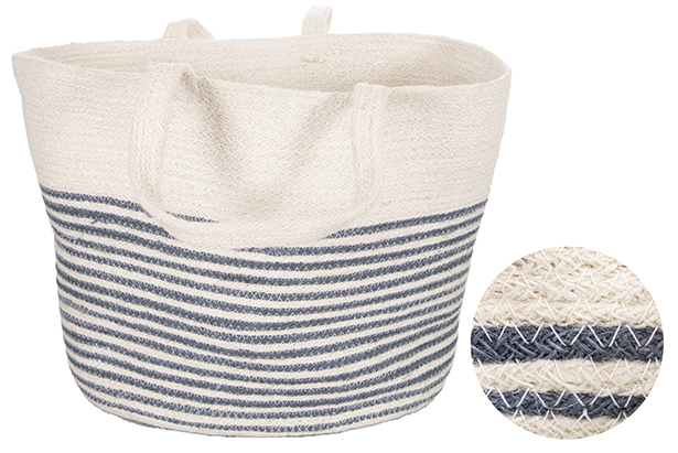 Large jute basket with long handle white/grey