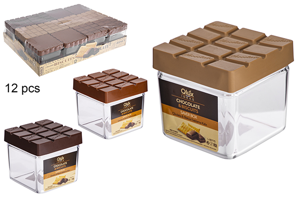 Caja plástico cuadrada tapa decorada Chocolate-Galleta