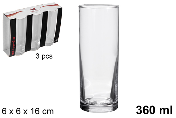 Pack 3 vasos cristal tubo 360 ml