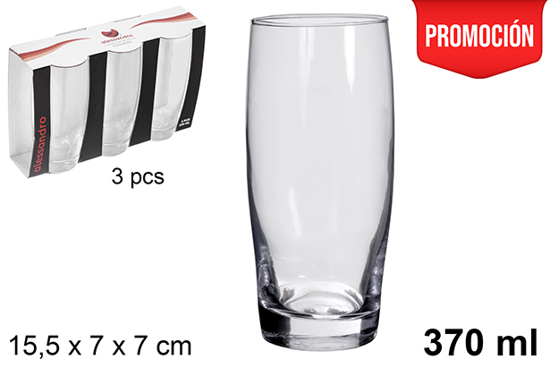 Pack 3 vasos cristal cerveza 370 ml