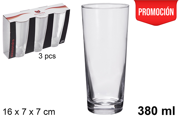 [121197] Pack 3 bicchieri conici in vetro 380 ml