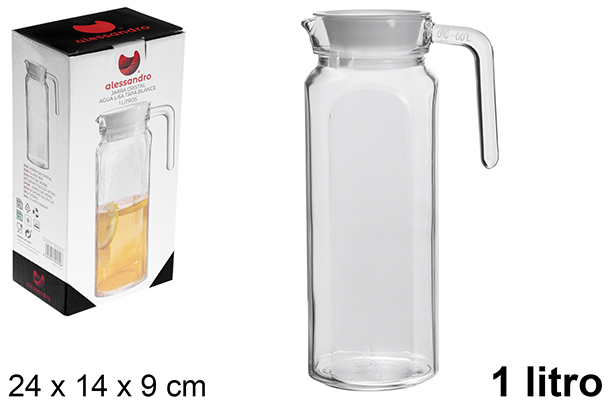 [121202] Jarra cristal cuadrada agua lisa tapa blanca 1 litro