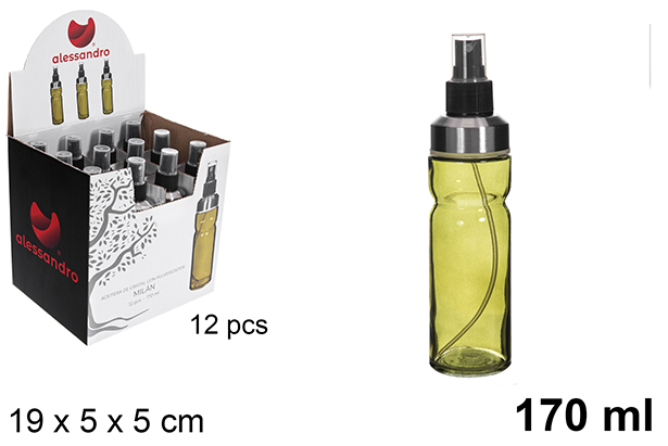 [121244] Frasco de óleo redondo de vidro Green Milan com tampa spray de 170 ml