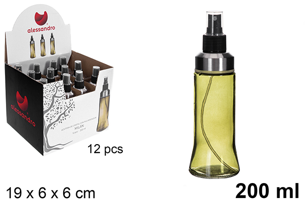 Bottiglia per olio tonda in vetro verde Milano con tappo spray 200 ml