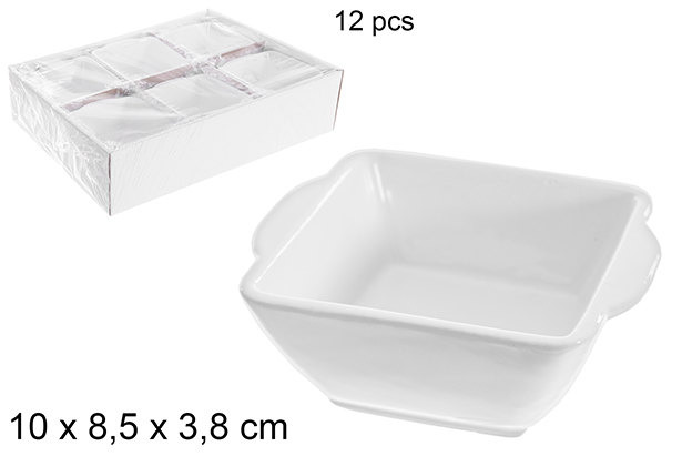 [121252] Bol carré en céramique blanche avec anses 10x8,5x3,8 cm