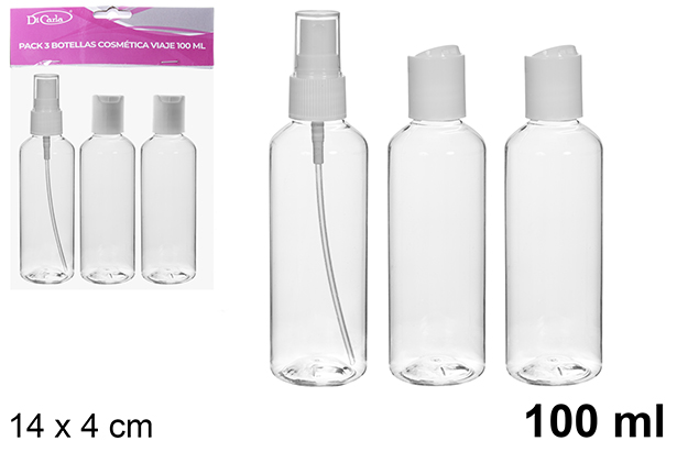 Pack 3 botellas cosmética viaje 100 ml