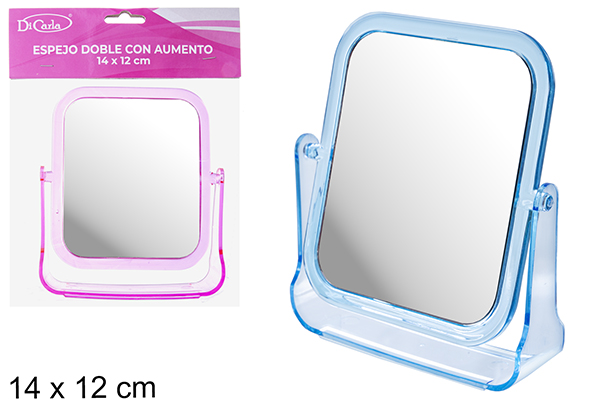 [121268] Miroir double avec grossissement couleur rectangulaire 14x12 cm