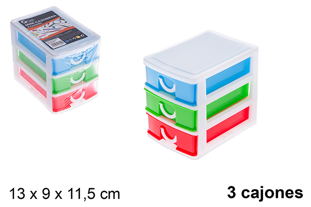 [121286] Mini commode en plastique colorée 3 tiroirs