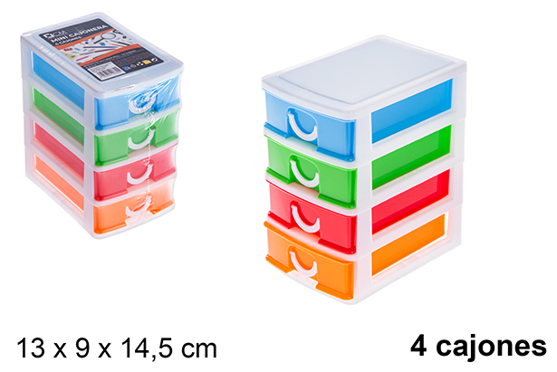 Mini cajonera plástico colores 4 cajones
