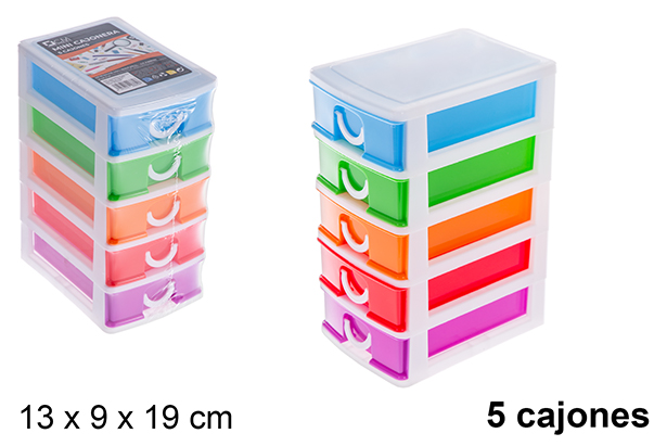 [121288] Mini commode en plastique colorée 5 tiroirs