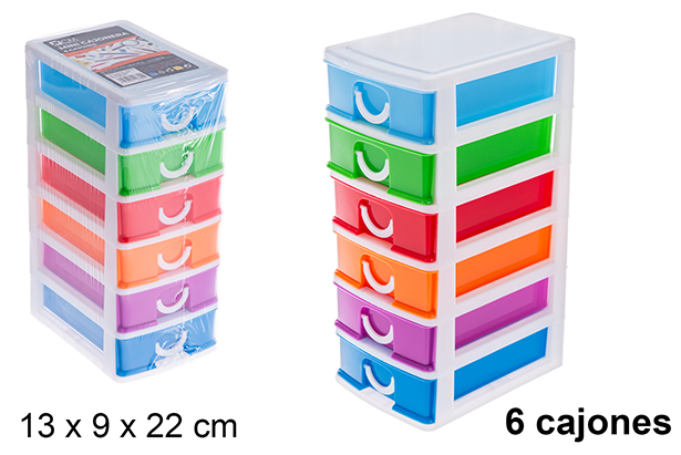 [121289] Mini commode en plastique colorée 6 tiroirs