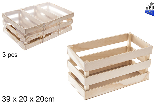 Caja madera rectangular listones grande 39x20x20 cm
