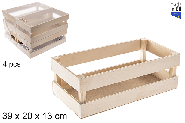 Caja madera rectangular listones mediana 39x20x13 cm