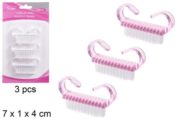 Pack 3 cepillos uñas plástico color