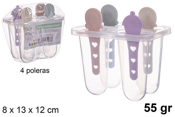 [121355] Pack 4 stampo per ghiacciooli semplice 55 gr.