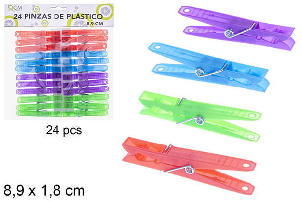 [121358] Pack 24 plastic clips assorted color 8,9x1,8 cm