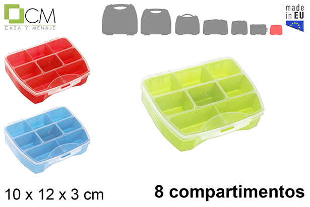 [121384] Scatola portaoggetti in plastica con 8 scomparti colori assortiti