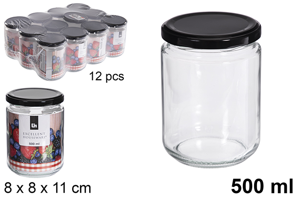 Vaso in vetro con coperchio nero 500 ml