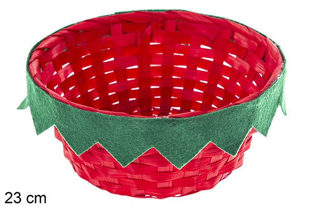 Macetero redondo bambú rojo con fleco verde 23 cm