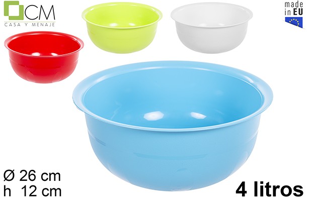Plastic bowl assorted colors 26 cm (4 l.)