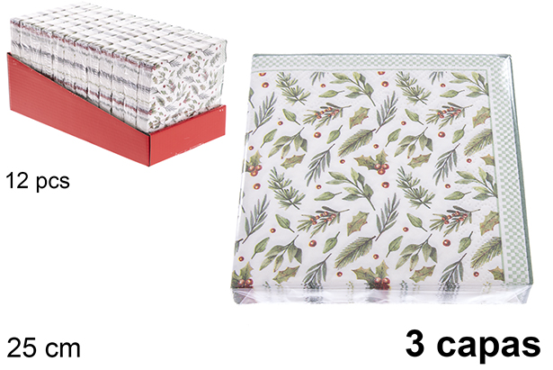 Pack 20 guardanapos decorados de Natal com 3 folhas de 25 cm