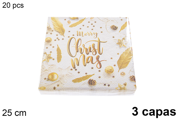 Pack 20 servilletas 3 capas decoradas Navidad 25 cm 