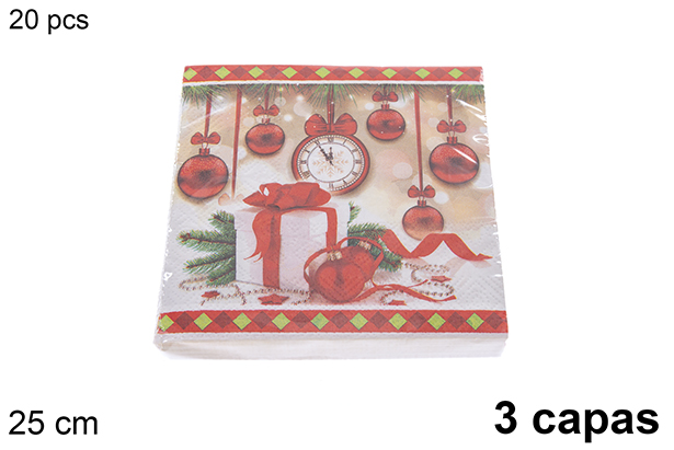 Pack 20 3-ply Christmas decorated napkins 25 cm