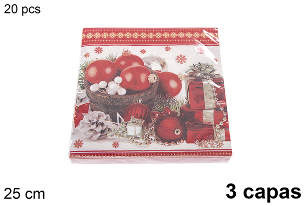 Pack 20 servilletas 3 capas decoradas Navidad 25 cm