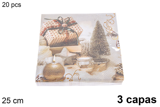 Pack 20 tovaglioli 3 veli decorati natalizi 25 cm