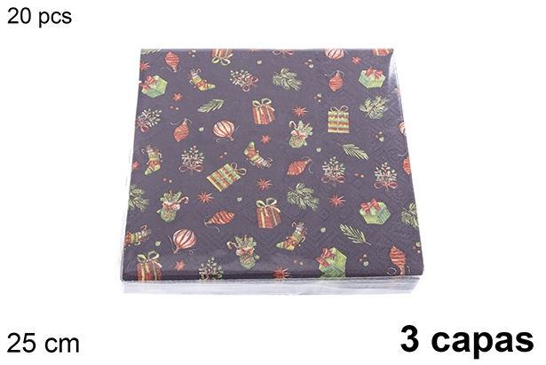 Pack 20 servilletas 3 capas decoradas Navidad 25 cm