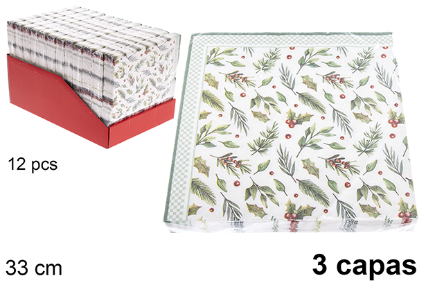 Pack 20 serviettes 3 épaisseurs décorées Noël 33 cm