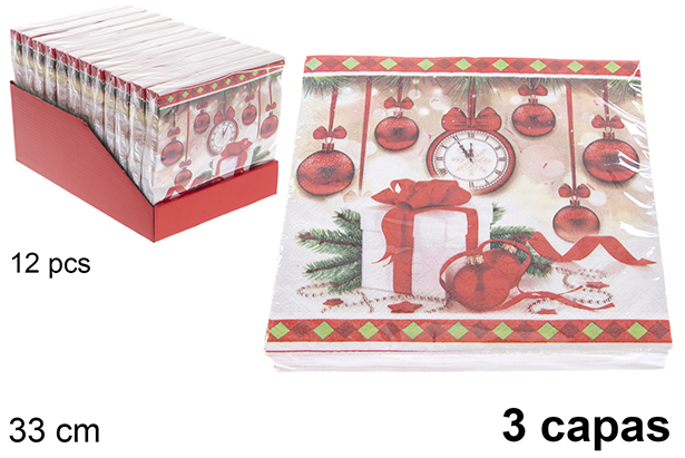 Pack 20 guardanapos decorados de Natal com 3 folhas de 33 cm