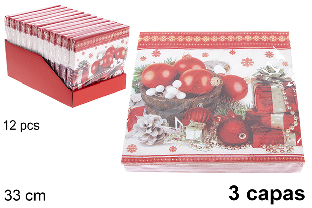 Pack 20 serviettes 3 épaisseurs décorées Noël 33 cm