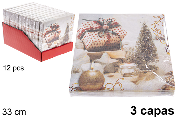 Pack 20 serviettes 3 épaisseurs décorées Noël 33 cm