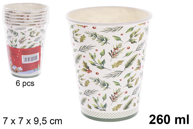 Pack 6 vasos papel decorado Navidad 260 ml