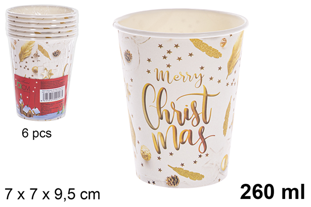 Pack 6 vasos papel decorado Navidad 260 ml