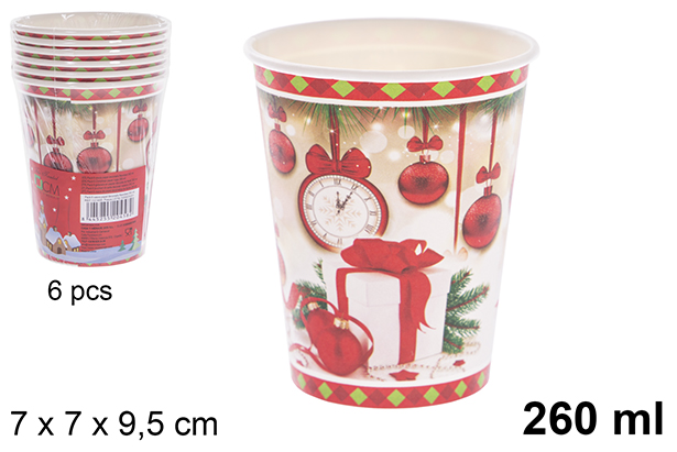 Pack 6 vasos papel decorado Navidad 260 ml