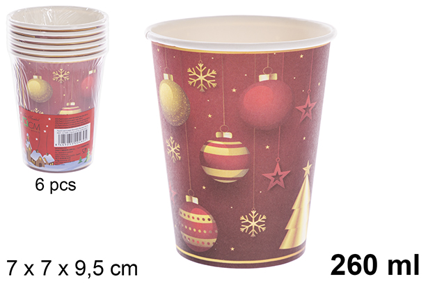 Pack 6 vasos papel decorados Navidad 260 ml